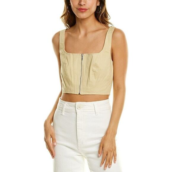 Nicholas Darby Chic Corset Style Crop Top Size 4 Twig Khaki 100% Linen NWT - Picture 2 of 8